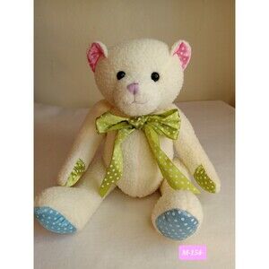 Mrs Fields Cookie 8" White Teddy Bear Plush Stuffed Animal Toy Polka Dot Bow
